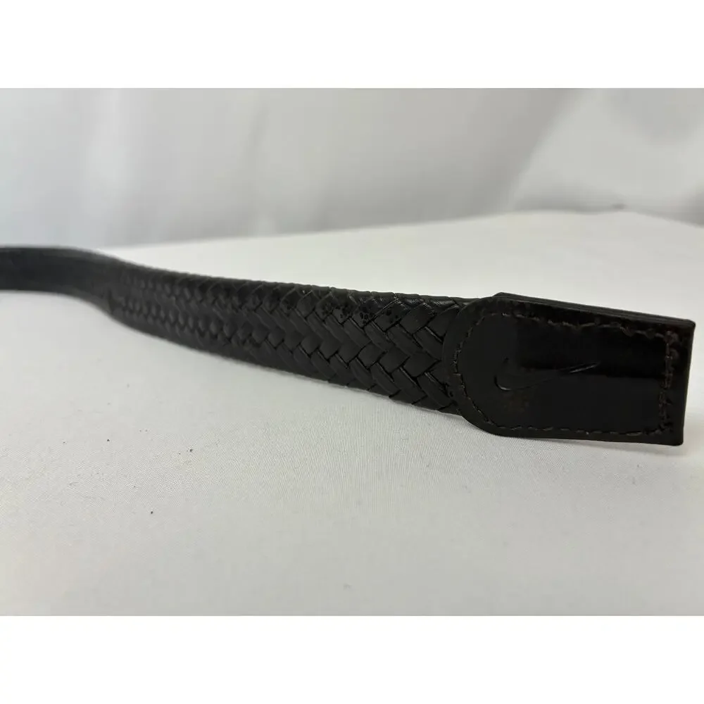 Nike Woven Braided Leather Belt Reversible 36 Brown Black Silver Tone Classic